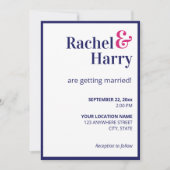 Invitation Preppy Navy Bleu Bordure et Hot Rose Stripes Maria (Devant)