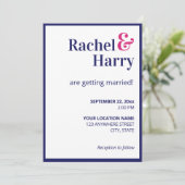 Invitation Preppy Navy Bleu Bordure et Hot Rose Stripes Maria (Debout devant)