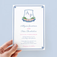 Preppy Navy et Pink Monogram Crest Mariage