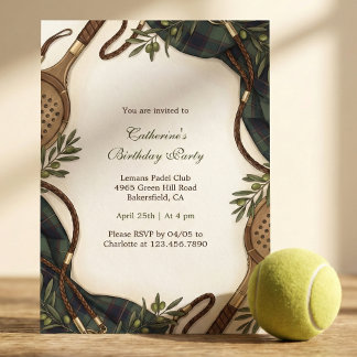 Invitation Preppy Padel Club Tartan Birthday Party