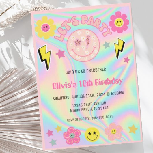 Invitation Preppy Pastel rose Y2K Joyeux fête du visage Anniv