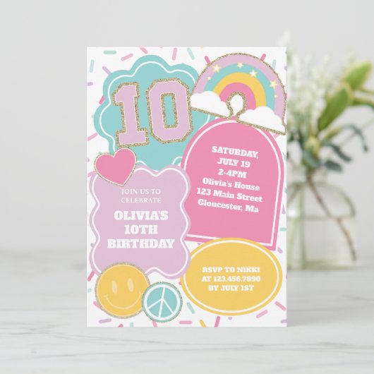 Invitation Preppy Patch 10e anniversaire (Debout devant)