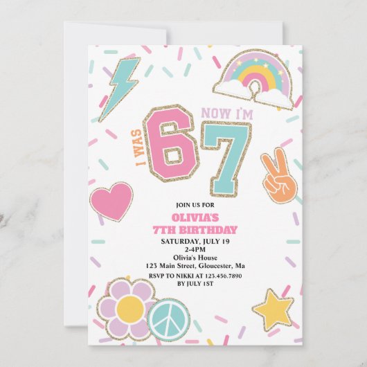 Invitation Preppy Patch 67  7TH Birthday (Devant)