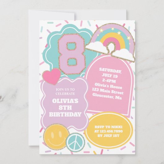 Invitation Preppy Patch 8e anniversaire (Devant)