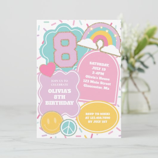 Invitation Preppy Patch 8e anniversaire (Debout devant)