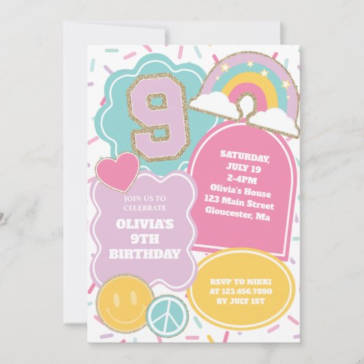 Invitation Preppy Patch 9e anniversaire (Devant)