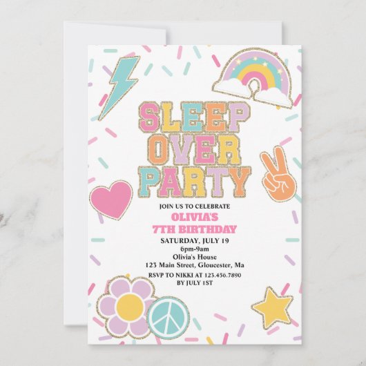 Invitation Préppy Patch Dormir sur Anniversaire (Devant)