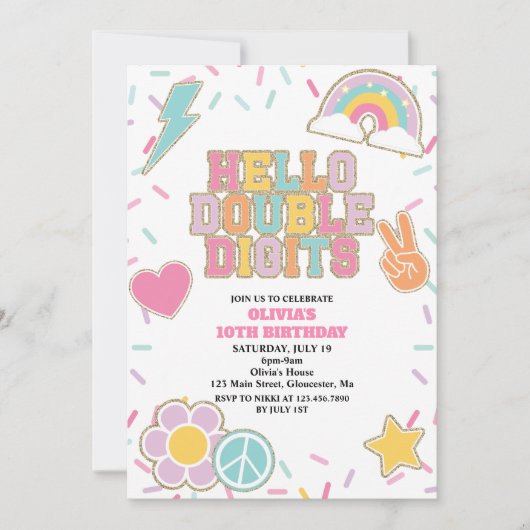 Invitation Preppy Patch Hello Double chiffres 10e anniversair (Devant)