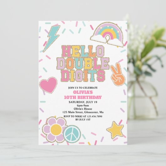 Invitation Preppy Patch Hello Double chiffres 10e anniversair (Debout devant)
