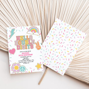 Invitation Preppy Patch Hello Double chiffres 10e anniversair