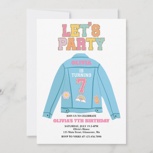 Invitation Preppy Patch jean jacket 7E anniversaire (Devant)