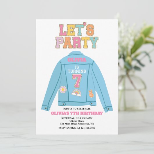Invitation Preppy Patch jean jacket 7E anniversaire (Debout devant)