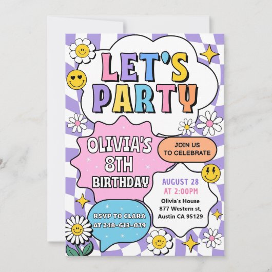 Invitation Preppy Patch Lettre Invitation, Fille Anniversaire (Devant)