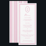 Invitation Preppy Peony Pink Chic Monogram Wedding Menu Card<br><div class="desc">Preppy Peony Pink Monogram Wedding Menu Card — a chic, polished reception detail for a stylish modern wedding. Inspired by the preppy romance aesthetic and barbiecore pink trend, this elegant long menu card is perfect for the classic country club bride who loves timeless feminine stationery. Style it with gold cutlery,...</div>