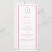 Invitation Preppy Peony Pink Chic Monogram Wedding Menu Card (Devant)