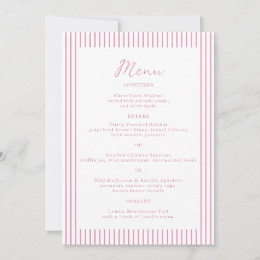 Invitation Preppy Peony Pink Chic Monogram Wedding Menu Card (Devant)