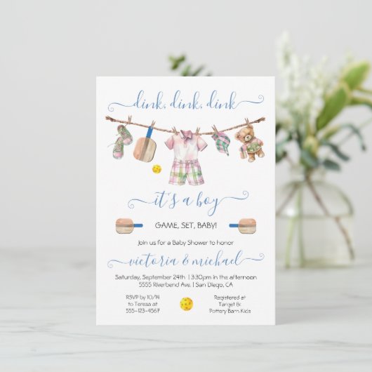 Invitation Preppy Pickleball Party Baby shower Dink (Debout devant)