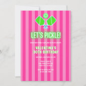 Invitation Preppy Pink and Green Striped Pickleball Birthday (Devant)