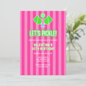 Invitation Preppy Pink and Green Striped Pickleball Birthday (Debout devant)