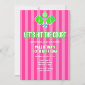 Invitation Preppy Pink and Green Striped Pickleball Birthday (Devant)
