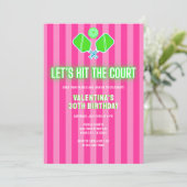 Invitation Preppy Pink and Green Striped Pickleball Birthday (Debout devant)