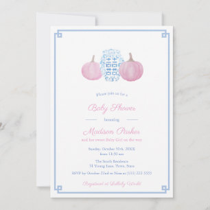Invitation Preppy Pink & Blue Citrouille Girl Baby shower Par