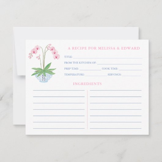 Invitation Préppy Pink Blue Orchid Fête des mariées Recette C (Devant)