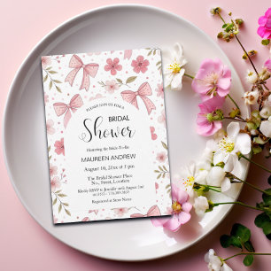 Invitation Preppy Pink Bow et Fête des mariées florale