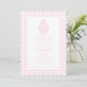 Invitation Preppy Pink Ginger Jar Monogramme Premier annivers (Debout devant)