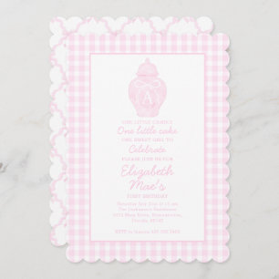 Invitation Preppy Pink Ginger Jar Monogramme Premier annivers