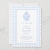 Invitation Preppy Pink Ginger Jar Monogramme Premier annivers (Devant)