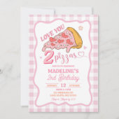 Invitation Preppy Pink Love You Two Pizza Party Anniversaire (Devant)