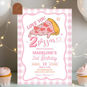 Invitation Preppy Pink Love You Two Pizza Party Anniversaire