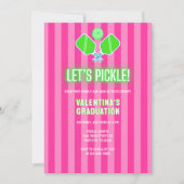 Invitation Preppy Pink Striped Green Pickleball Graduation (Devant)