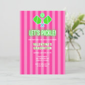 Invitation Preppy Pink Striped Green Pickleball Graduation (Debout devant)