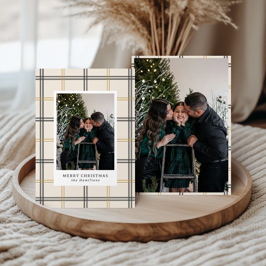 Invitation Preppy Plaid Double Stripe Window Christmas Card