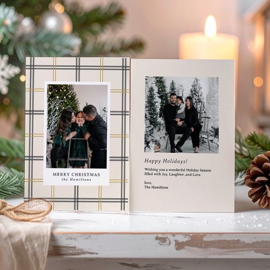 Invitation Preppy Plaid Double Stripe Window Christmas Card