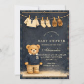 Invitation Preppy Plaid Teddy Bear Baby Shower (Devant)