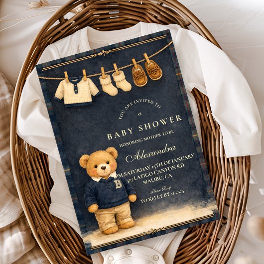 Invitation Preppy Plaid Teddy Bear Baby Shower