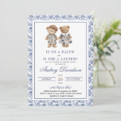 Invitation Preppy Polo Bear Chinoiserie Floral Gender Reveal  (Debout devant)