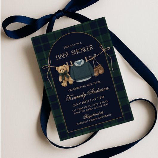 Invitation Preppy Polo Teddy Bear Baby Shower