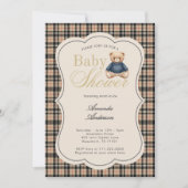Invitation Preppy Polo Teddy Bear Luxury Beige Baby Shower (Devant)
