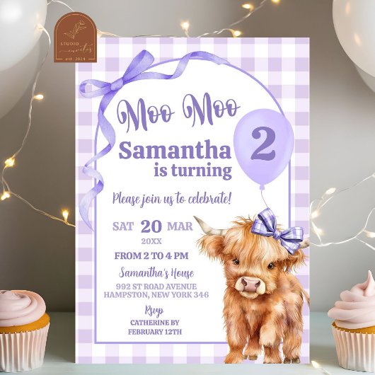 Invitation Preppy Purple Moo Moo Holy Cow 2e anniversaire