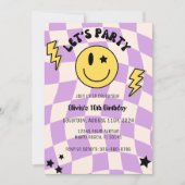 Invitation Preppy Purple Y2K Retro Smile Anniversaire Invitat (Devant)