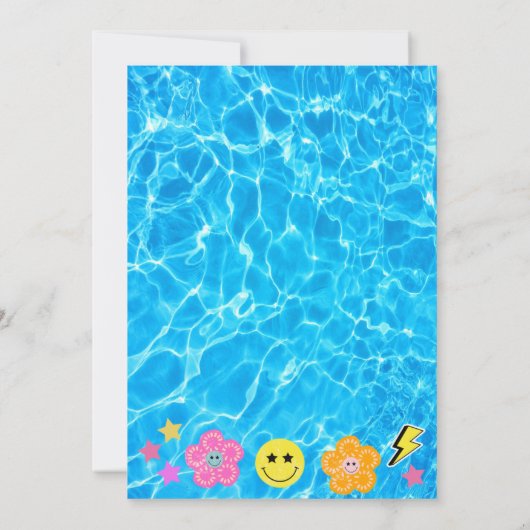 Invitation Preppy Retro Y2K Pool Party Joyeux visage Annivers (Dos)