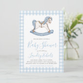 Invitation Preppy Rocking Horse Blue Boy Baby shower (Debout devant)