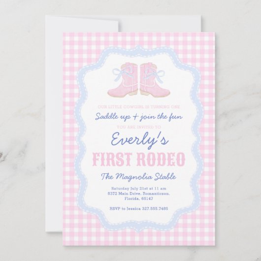 Invitation Preppy Rodeo First Birthday Cowgirl Boots (Devant)