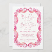 Invitation Preppy rose ruban dentelle filles baby shower (Devant)