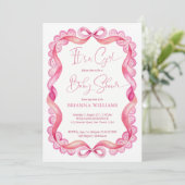 Invitation Preppy rose ruban dentelle filles baby shower (Debout devant)