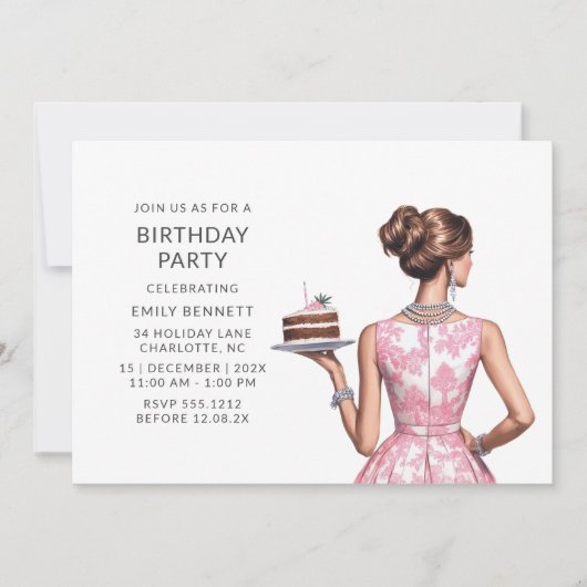 Invitation Preppy Rose Toile fête d'anniversaire (Devant)